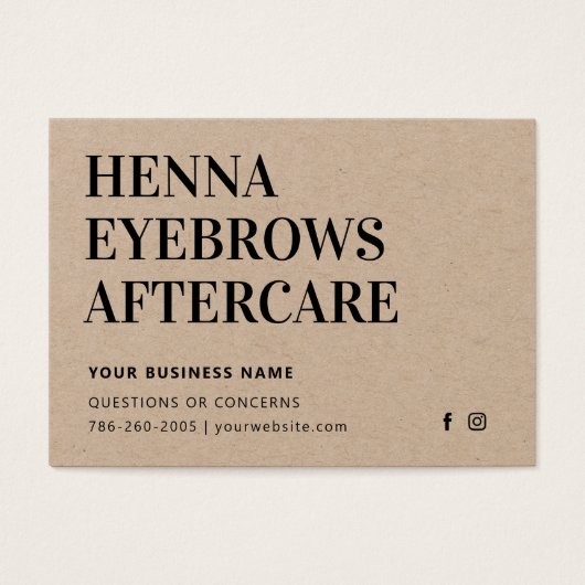 Premium Kraft Henna Brows Aftercare Kaart Advice (Voorkant)