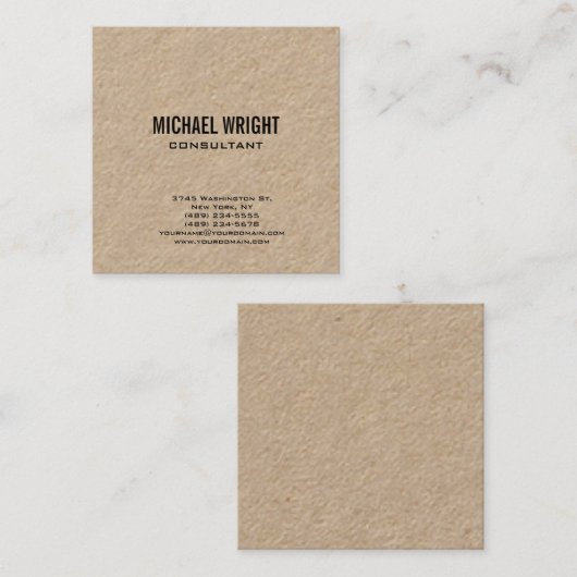 Premium Kraft Modern Plain Simple Minimalist Vierkante Visitekaartje (Voorkant / Achterkant)