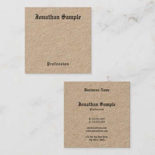 Premium Kraft Nostalgic Classic look Old Style Vierkante Visitekaartje (Voorkant / Achterkant)