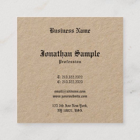 Premium Kraft Nostalgic Classic look Old Style Vierkante Visitekaartje (Achterkant)