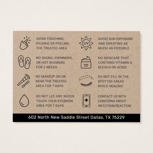 Premium Kraft Ombre Powder Brows Aftercare Kaart (Achterkant)