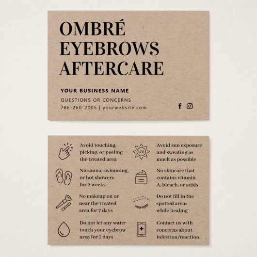 Premium Kraft Ombre Powder Brows Nazorg Visitekaartje (Voorkant /achterkant)