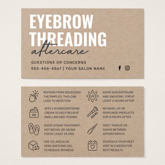 Premium Kraft Simple Eyebrow Threading Aftercare Visitekaartje (Voorkant /achterkant)