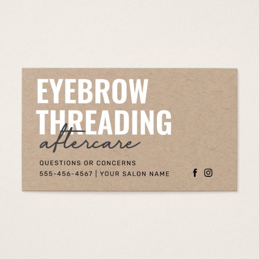 Premium Kraft Simple Eyebrow Threading Aftercare Visitekaartje (Voorkant)