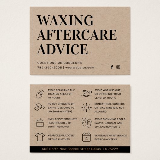 Premium Kraft Waxing Aftercare Kaart Hair Removal (Voorkant /achterkant)