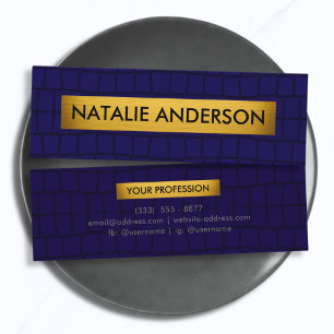 Premium Krokodil Textuur Donkerblauw & Goud Mini Visitekaartje