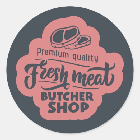 premium kwaliteit slagerij vlees ronde sticker (Voorkant)