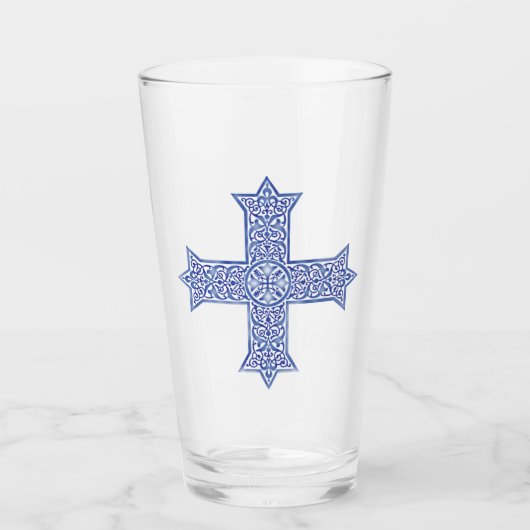 Premium Lapis Blauwe Koptische Kruiskunst Glas (Voorkant)