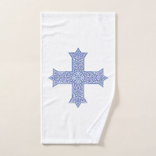 Premium Lapis Blauwe Koptische Kruiskunst Handdoek