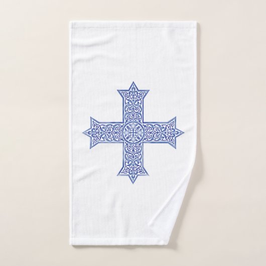 Premium Lapis Blauwe Koptische Kruiskunst Handdoek (Handdoek)