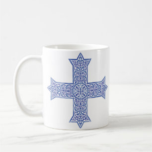 Premium Lapis Blauwe Koptische Kruiskunst Koffiemok