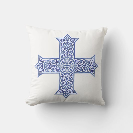 Premium Lapis Blauwe Koptische Kruiskunst Kussen (Voorkant)