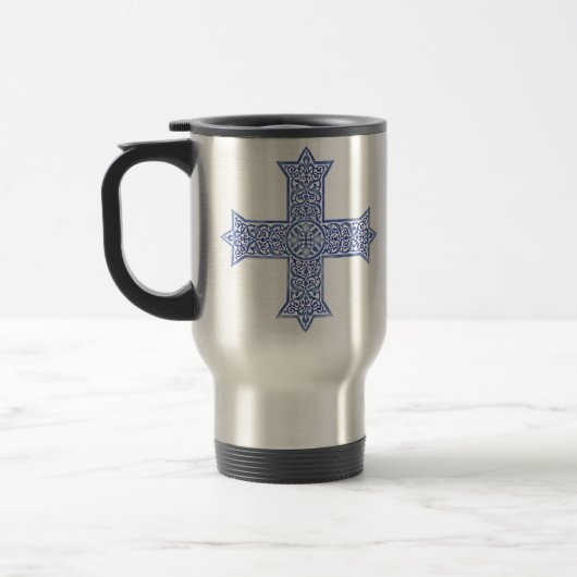 Premium Lapis Blauwe Koptische Kruiskunst Reisbeker (Links)