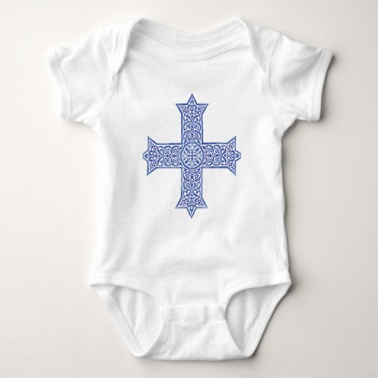Premium Lapis Blauwe Koptische Kruiskunst Romper (Voorkant)