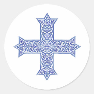 Premium Lapis Blauwe Koptische Kruiskunst Ronde Sticker