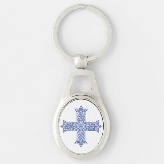 Premium Lapis Blauwe Koptische Kruiskunst Sleutelhanger (Voorkant)