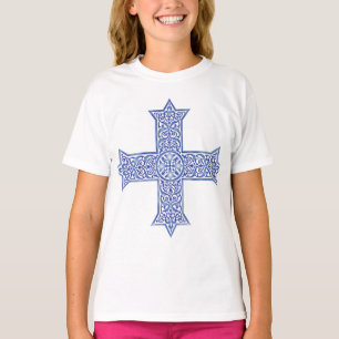 Premium Lapis Blauwe Koptische Kruiskunst T-shirt