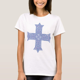 Premium Lapis Blauwe Koptische Kruiskunst T-shirt