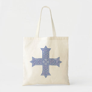 Premium Lapis Blauwe Koptische Kruiskunst Tote Bag