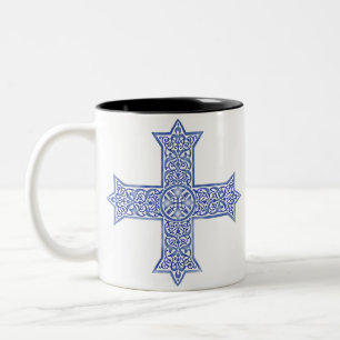 Premium Lapis Blauwe Koptische Kruiskunst Tweekleurige Koffiemok