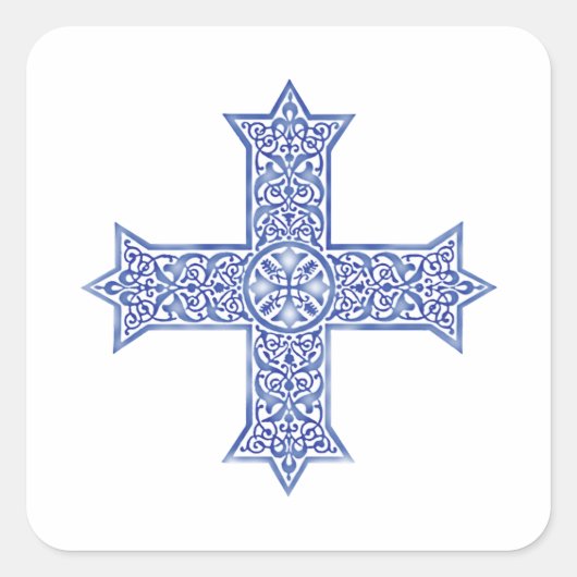 Premium Lapis Blauwe Koptische Kruiskunst Vierkante Sticker (Voorkant)