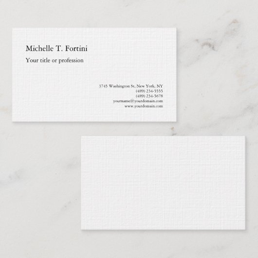 Premium Linen Black White Plain minimalistisch Visitekaartje (Voorkant / Achterkant)