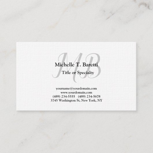 Premium Linen Modern Gray Monogram White Visitekaartje (Voorkant)