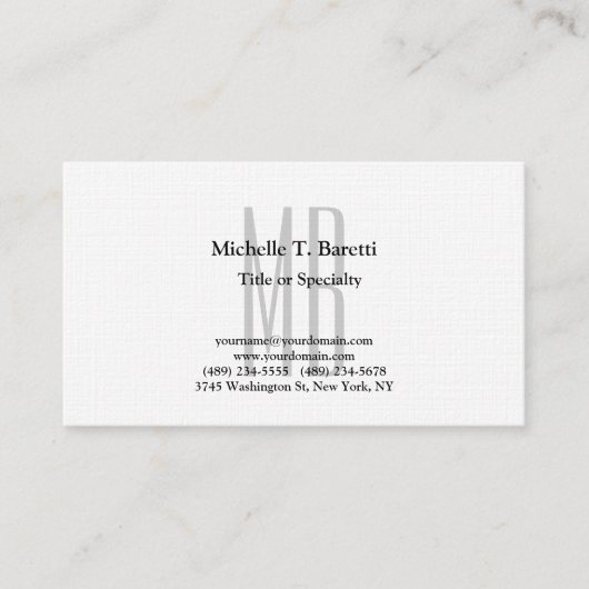 Premium Linen Modern Gray Monogram White Visitekaartje (Voorkant)