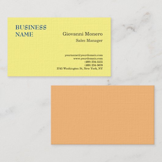 Premium Linen Yellow Minimalist Modern Plain Visitekaartje (Voorkant / Achterkant)