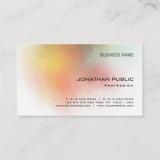 Premium linnen elegant trendy modern kleurrijk visitekaartje (Achterkant)