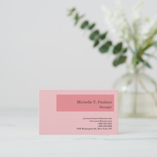 Premium linnen minimalistisch modern roze visitekaartje (Staand voorkant)