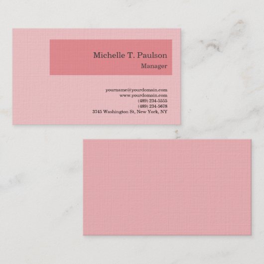Premium linnen minimalistisch modern roze visitekaartje (Voorkant / Achterkant)