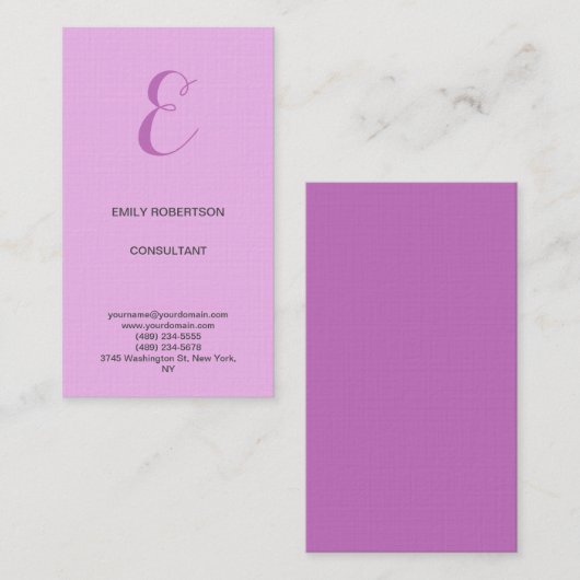 Premium Linnen Monogram Initiaal Orchidee & Lila Visitekaartje (Voorkant / Achterkant)