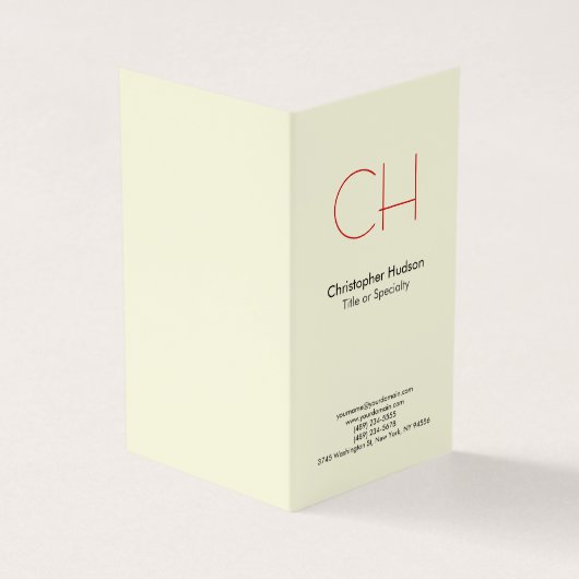 Premium Linnen Rood Trendy Modern Monogram Visitekaartje (Buitenkant)
