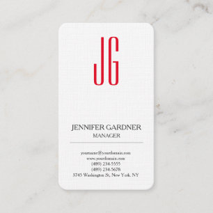 Premium linnen trendy effen wit rode monogram visitekaartje