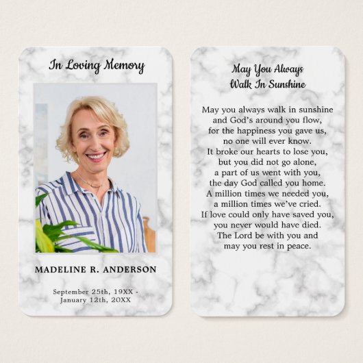Premium Marble Photo Sympathie Memorial Prayer Kaa Visitekaartje (Voorkant /achterkant)