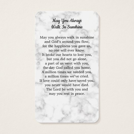 Premium Marble Photo Sympathie Memorial Prayer Kaa Visitekaartje (Achterkant)