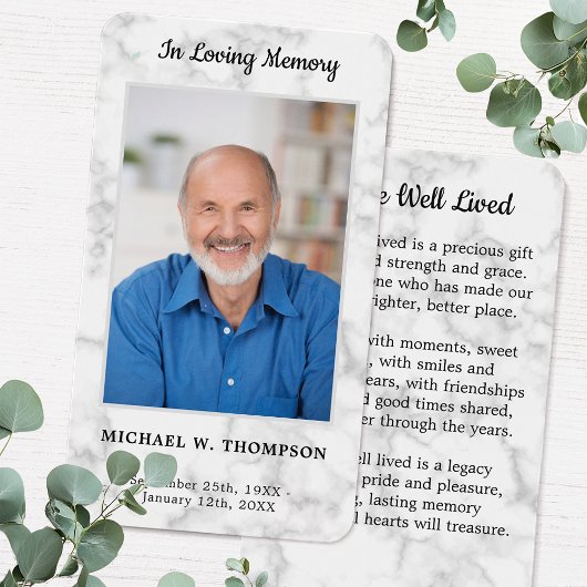 Premium marmer Memorial Foto Funeral Prayer Kaart