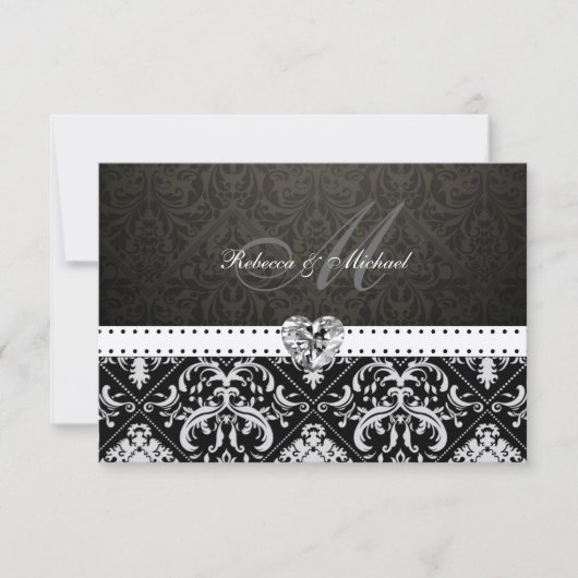 Premium - Metallic Silver Damask RSVP-kaarten RSVP Kaartje (Voorkant)