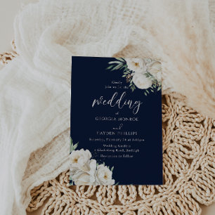Premium Midnight Navy & Wit Bloemen Bruiloft Kaart