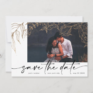 Premium   Modern Black Forever Photo Gold Floral Save The Date