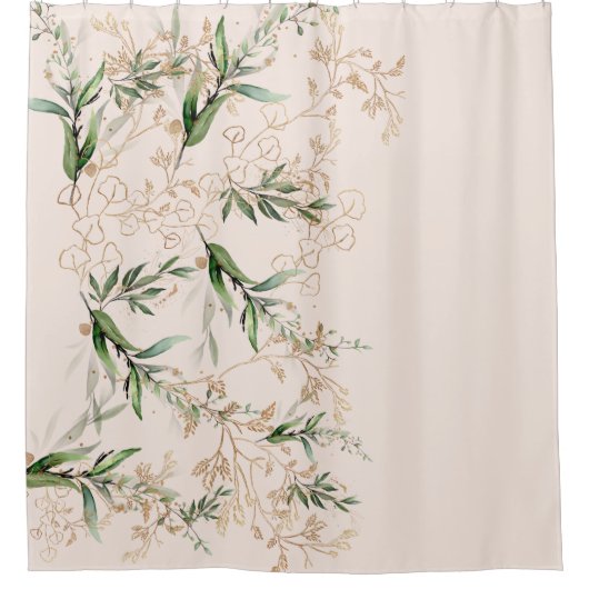 Premium modern boho Eucalyptus Light Blush Pink Douchegordijn (Voorkant)