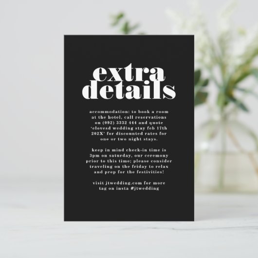 Premium Modern Bold Zwart Wit Extra Info Details Informatiekaartje (Staand voorkant)