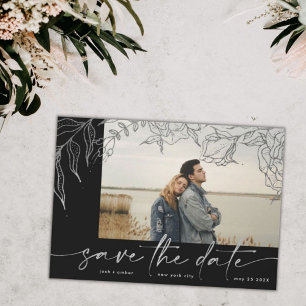 Premium   Modern Gray Forever Foto Silver Floral Save The Date