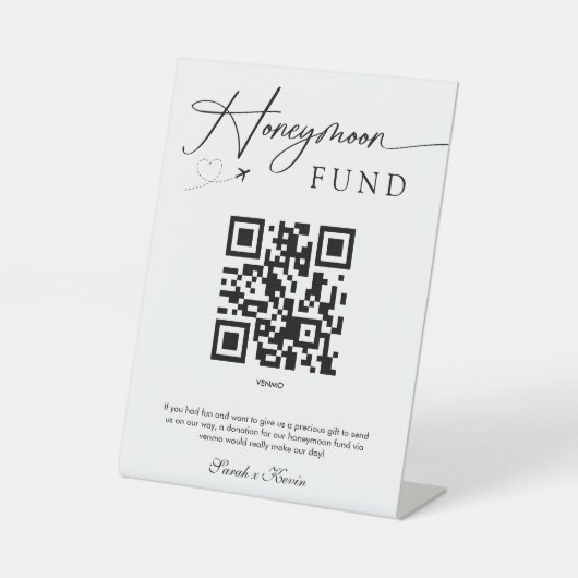 Premium Modern Honeymoon Fund QR Code Bruiloft Reclamebord Met Voetstuk (Voorkant)