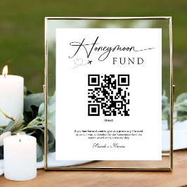 Premium Modern Honeymoon Fund QR Code Bruiloft Reclamebord Met Voetstuk