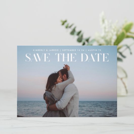 Premium modern TRENDY-tekstfotoONTWERPER Save the Save The Date (Staand voorkant)
