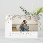 Premium | Modern White Forever Photo Gold Floral Save The Date (Staand voorkant)