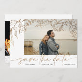 Premium | Modern White Forever Photo Gold Floral Save The Date (Voorkant / Achterkant)