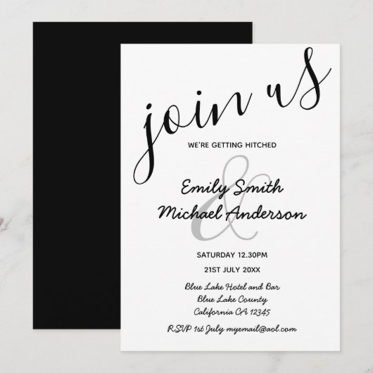 Premium moderne zwarte bruiloft kaart (Voorkant / Achterkant)